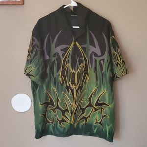 Odo Medium Mens Button Down Black and Green Shirt